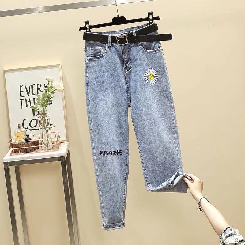 (HÌNH THẬT) QUẦN BAGGY JEAN NỮ THÊU HOA CÚC CHỮ ĐỘC ĐÁO THỜI TRANG BABO