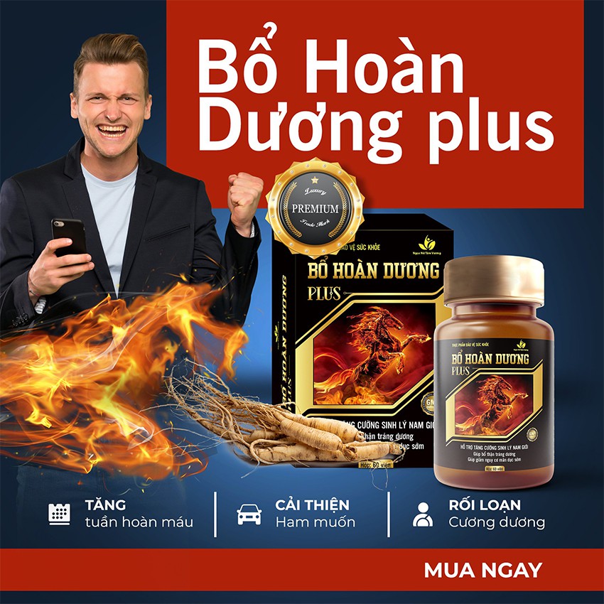 Thực Phẩm Bảo Vệ Sức Khỏe Bổ Hoàn Dương Plus Hỗ Trợ Tăng Cường Sinh Lý Nam Giới Giúp Bổ Thận Tráng Dương Hộp 60 Viên