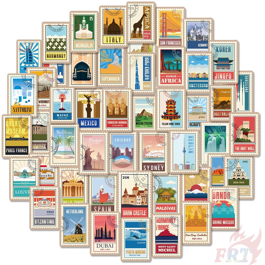 ❉ 02 Sticker Dán Trang Trí Phong Cách Retro ❉ Bộ 50 Miếng Dán Chống Thấm Nước Họa Tiết Thời Trang Dùng Trang Trí
