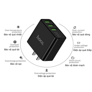 Củ sạc nhanh Hoco C15 3 USB - Màn Hình LCD Tương thích cho 5/5s/6/6plus/6s/6s plus/6/7/7plus/8/8plus/x/xs 11 12 pro max
