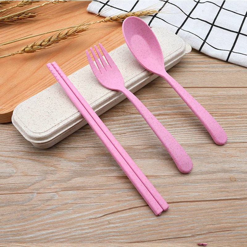 Bộ dụng cụ ăn gồm đũa muỗng nĩa làm từ rơm lúa mì cho học sinh/du lịch Zhizhong | BigBuy360 - bigbuy360.vn
