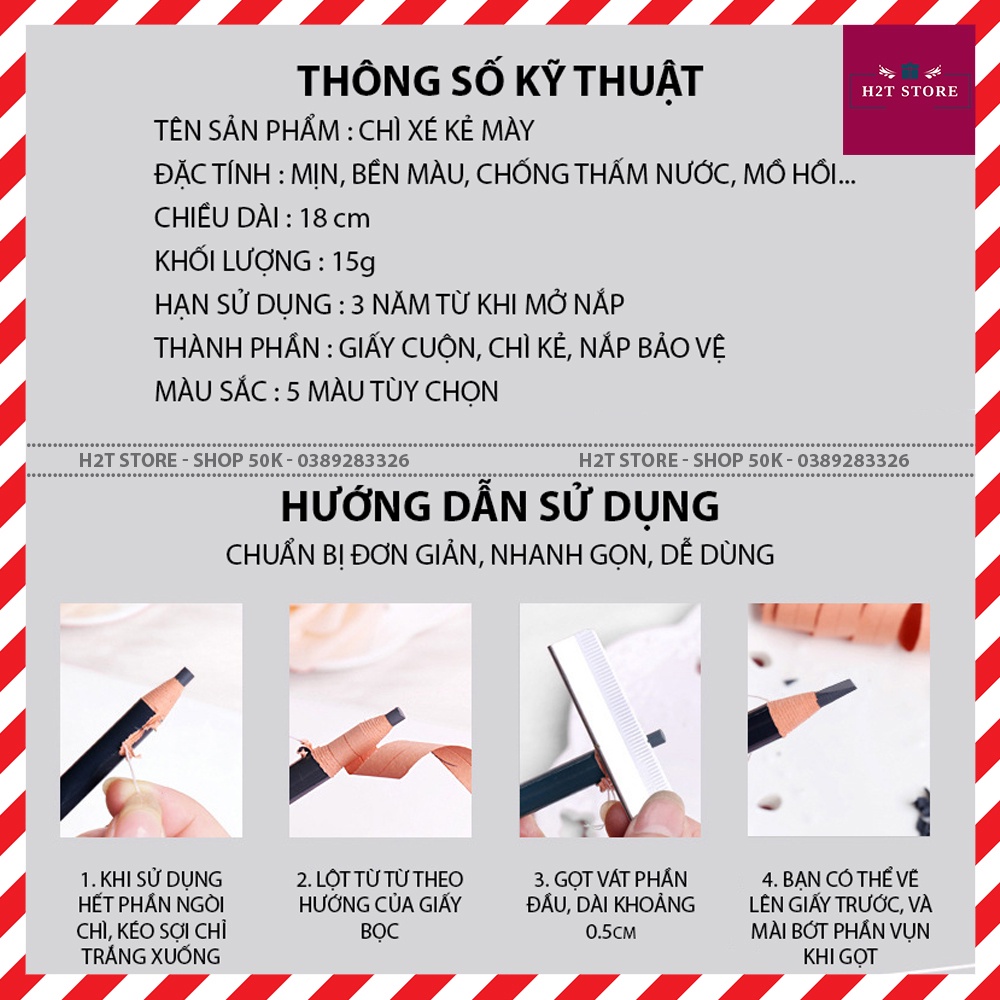 Chì xé kẻ mày 5 màu tùy chọn không thấm nước lâu trôi không nhòe Hensi 1818