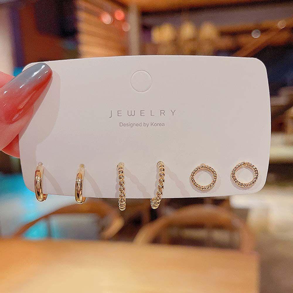 VANES1 Bộ 3 Đôi Khuyên Tai Kim Loại Hình Tròn Phong Cách Hip Hop Thời Trang