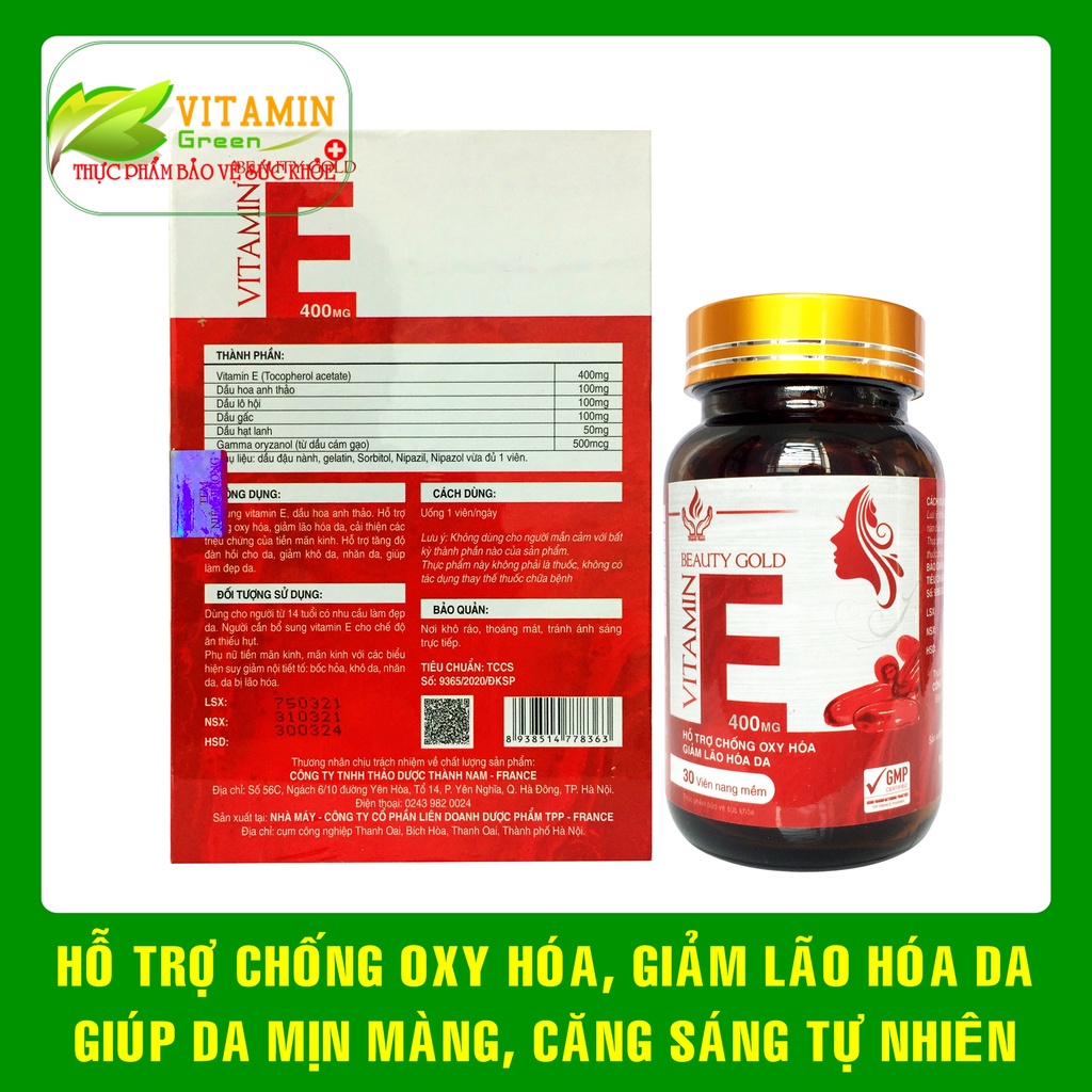 Viên uống đẹp da chống oxy hóa giảm lão hóa da BEAUTY GOLD VITAMIN E giúp da trắng sáng mịn màng