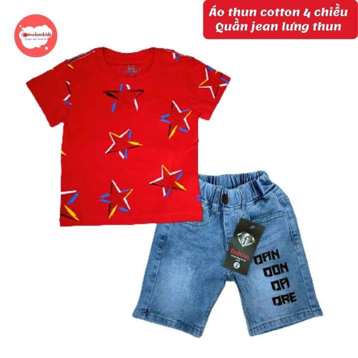 Đồ bộ bé trai jean đẹp từ 9-35kg -set jean bé trai-  Áo thun cotton - quần jean - Tomchuakids.