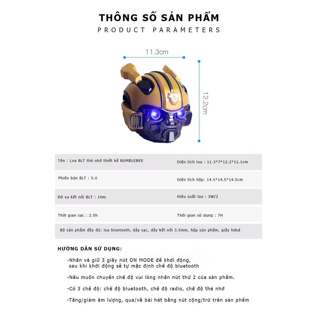 Loa Bluetooth Nghe Nhạc Siêu Chất Ngầu Hình ROBOT BUMBLEBEE - Âm Thanh Chất Lượng Bảo Hành 6 Tháng lỗi 1 đổi 1