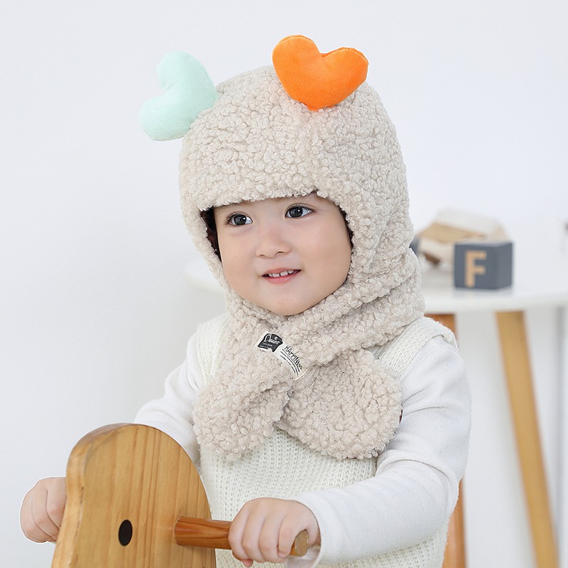 Mũ nhung lông tích hợp khăn quàng ấm áp thời trang mùa thu đông đáng yêu cho bé