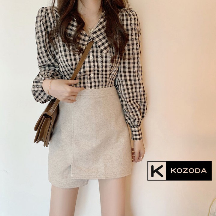 Áo Sơ Mi croptop Kiểu Nữ kẻ đẹp dài tay phong cách ulzzang vintage hàn quốc cao cấp họa tiết kozoda SM2