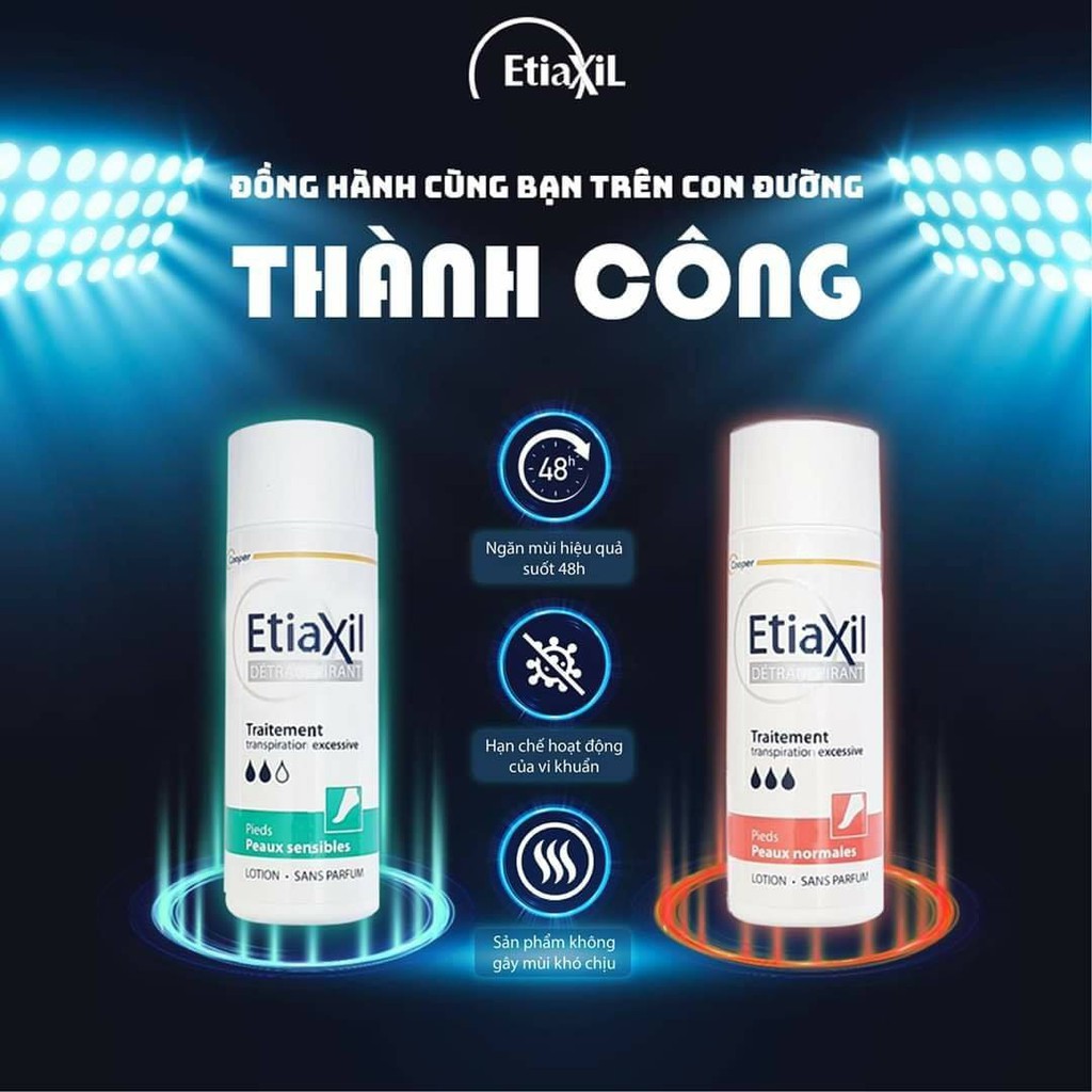 Combo Khử Mùi, Ngăn Ngừa Mồ Hôi Tay, Chân Da Thường Etiaxil 100ml x2