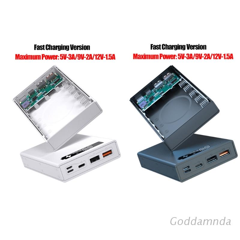 Vỏ bảo vệ sạc dự phòng tự làm dùng 5 pin 18650 hỗ trợ sạc nhanh QC3.0 PD tháo rời được màn hình LCD không bán kèm pin
