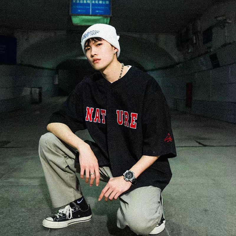 Áo Sơ Mi Nam Ngắn Tay  Cổ Tròn Tay Lỡ In Chữ Phong Cách Nhật Bản Thời Trang Cho Nam simple Áo Phang Nam Ngắn Tay Áo Thun Nữ Dep Áo Dôi