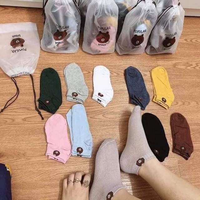 Túi 10 tất gấu cổ ngắn mix màu hàng đẹp