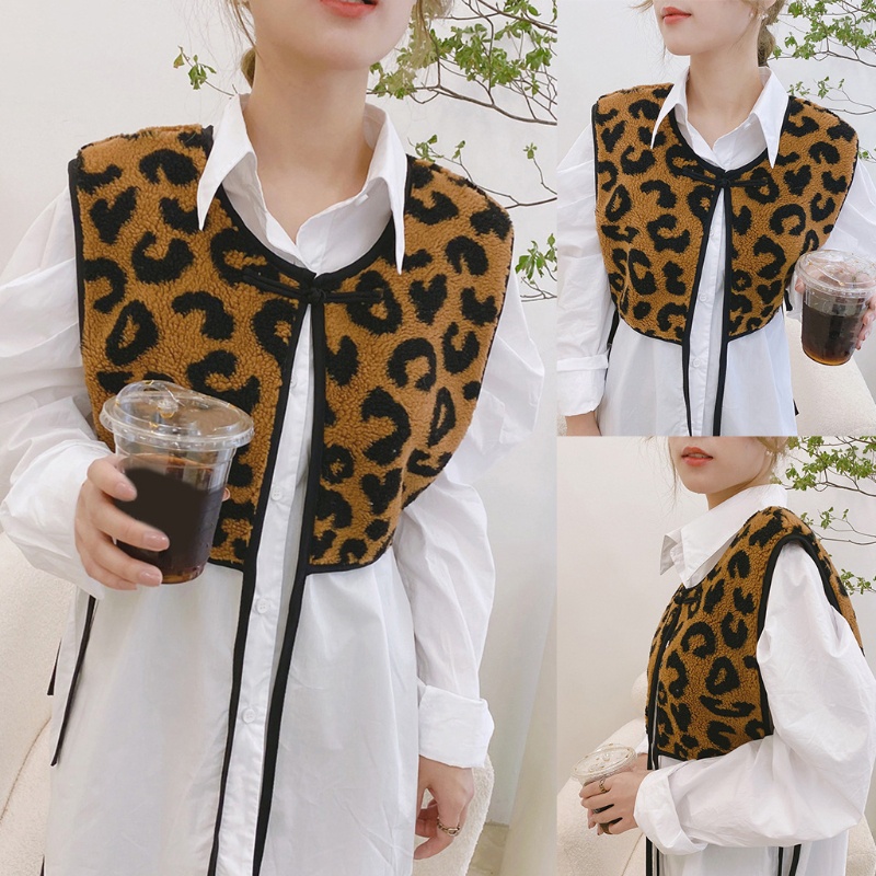 Han Áo Khoác Ghi Lê Giả Lông Dày Không Tay Họa Tiết Da Báo Ấm Áp Mùa Thu Đông Cho Bé Gái