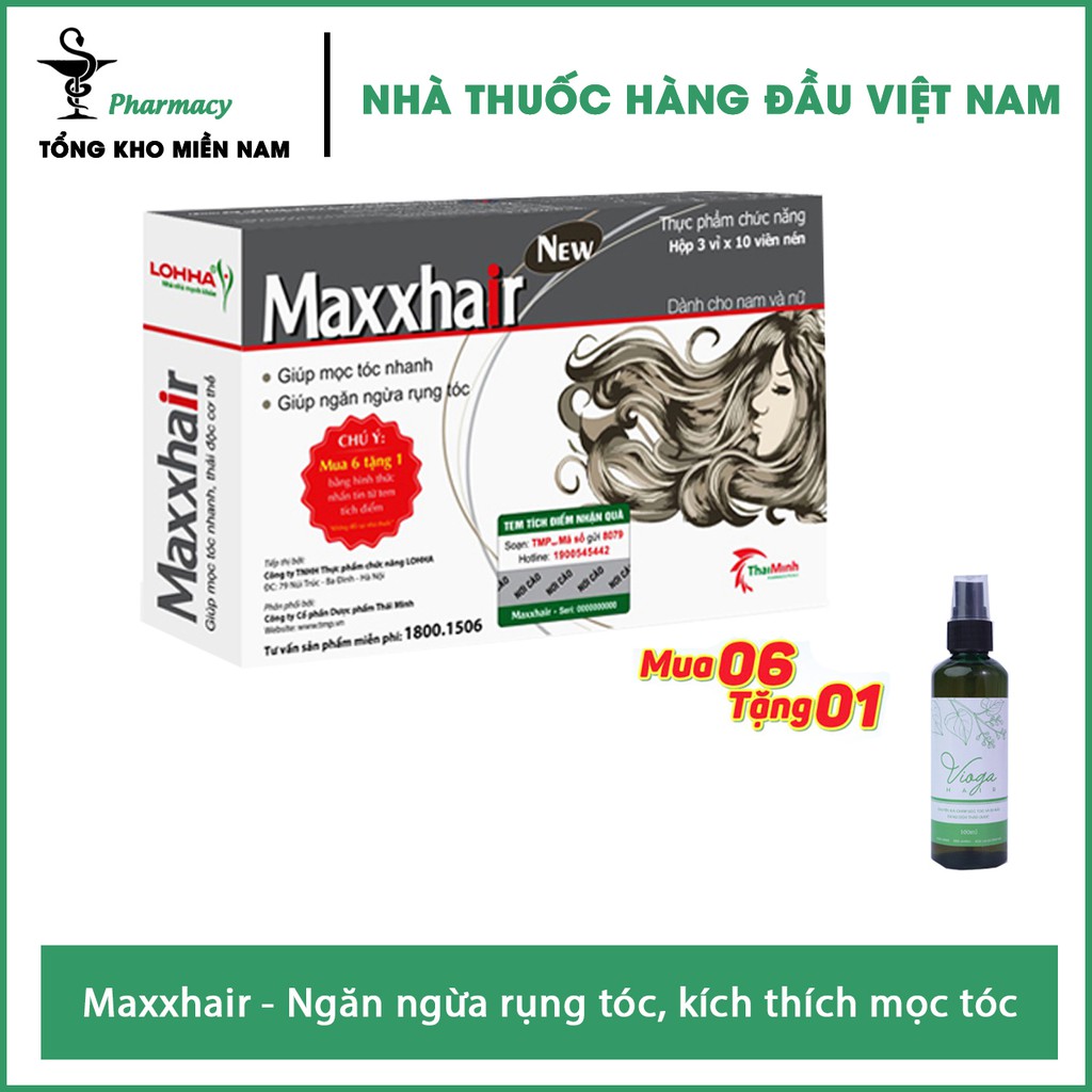 Mua 6 Hộp Maxxhair New (Tích Điểm Nhận 1 Hộp ) tặng ngay 1 Chai xịt Vioga Hair 100ml - Ngăn Rụng Tóc, Tóc Bóng Mượt