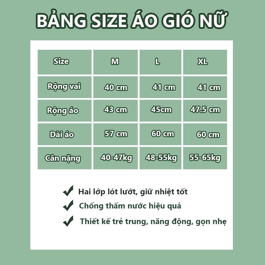 Áo Gió Nữ 2 Lớp Chống Thấm Nước Có Túi Đựng Siêu Chất | BigBuy360 - bigbuy360.vn