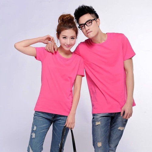 ÁO THUN TRƠN CỔ TRÒN MÀU HỒNG ĐẬM TAY NGẮN NAM NỮ ( CÓ CẢ SIZE EM BÉ ) 6.AHT2