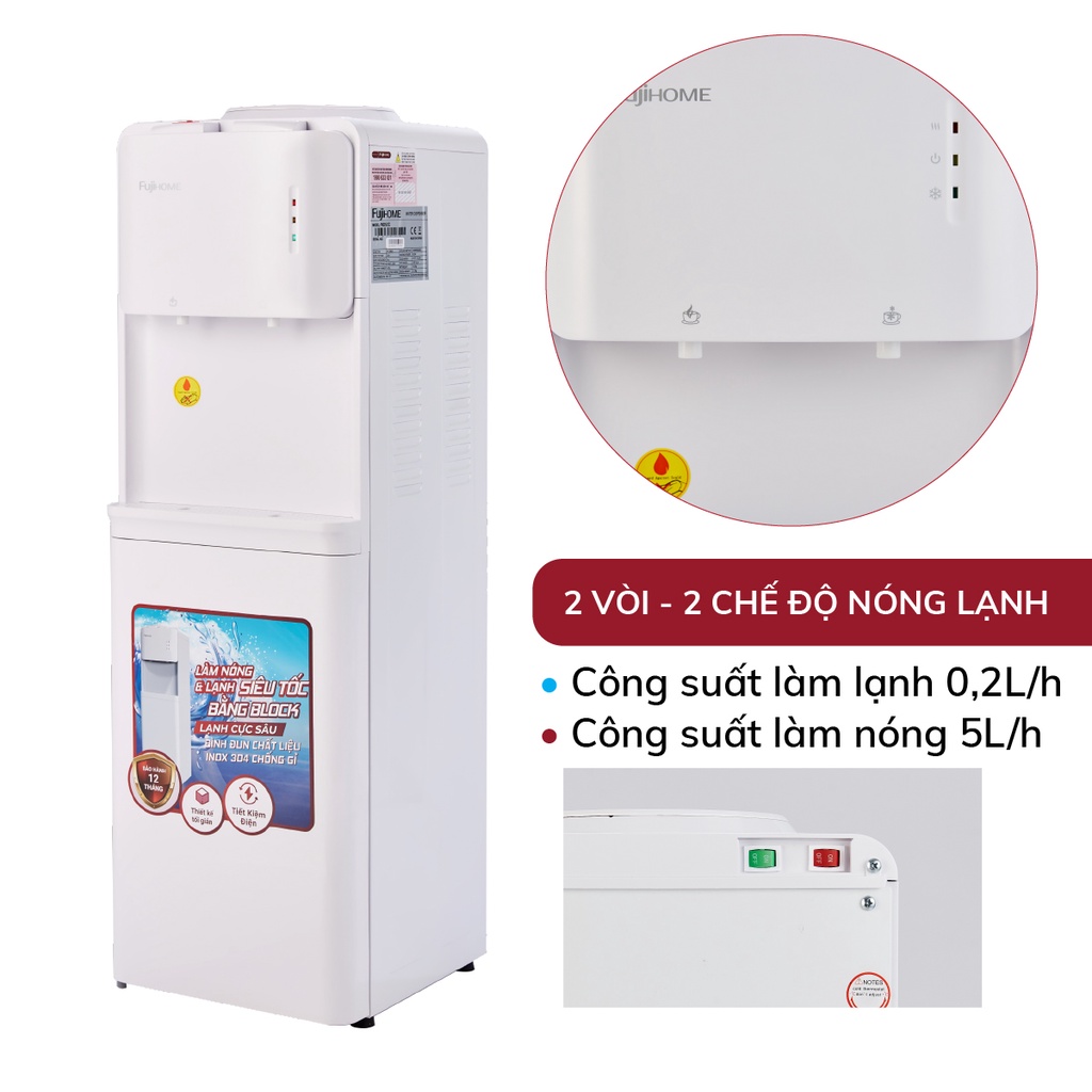 Cây nước nóng lạnh nhập khẩu FUJIHOME WD531C,máy uống nước nóng lạnh mini bình lọc công nghệ Nhật Bản làm lạnh Block