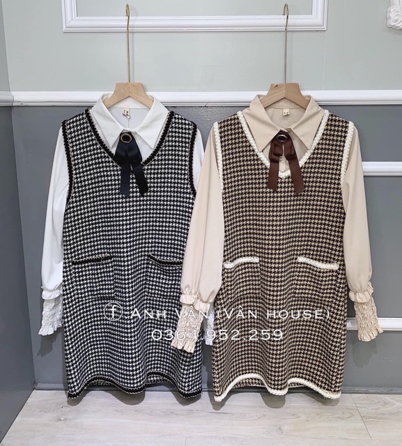Set áo sơ mi kèm váy gile dạ