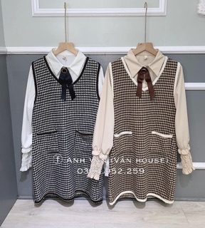 Set áo sơ mi kèm váy gile dạ