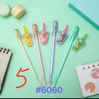 Bút dây bình trà sữa hoa cúc mực xanh tím bôi được