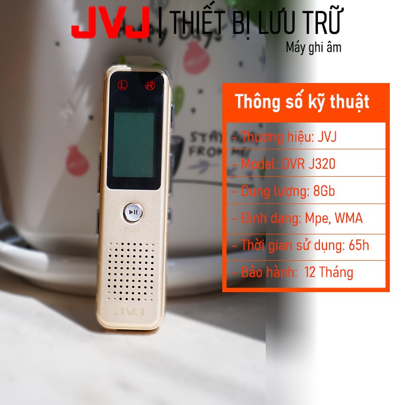 Máy ghi âm chuyên nghiệp JVJ DVR J320 8Gb chuyên dụng mini siêu nhỏ ghi âm đến 48h hỗ trợ lọc âm cực tốt bảo hành 12T