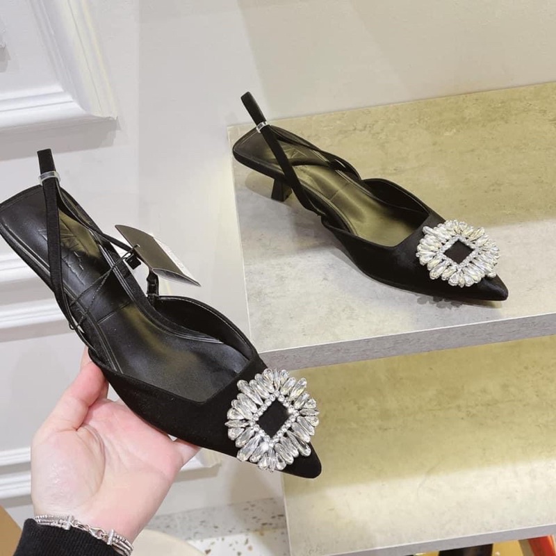 Giày za rà đính đá hàng đẹp có hộp gót nhọn 3p