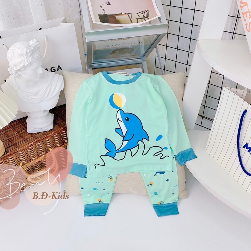 TD28  bộ tay dài quần dài thun lạnh snoopy đeo kính cá heo cho trẻ từ 8kg đến 24kg