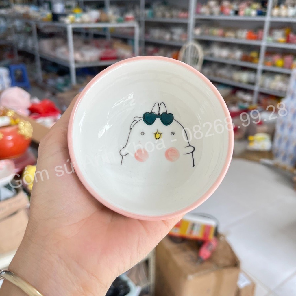 Chén Dĩa Dễ Thương Đĩa Sứ Tổng hợp Bộ Bát đĩa Thỏ hồng caro Decor Bát Ăn Cơm xinh yêu.