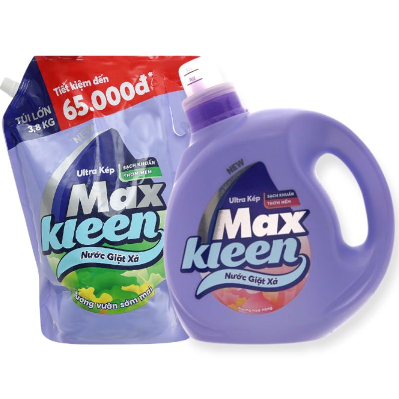 Nước giặt xả MaxKleen 3.8kg 2 loại chai và túi