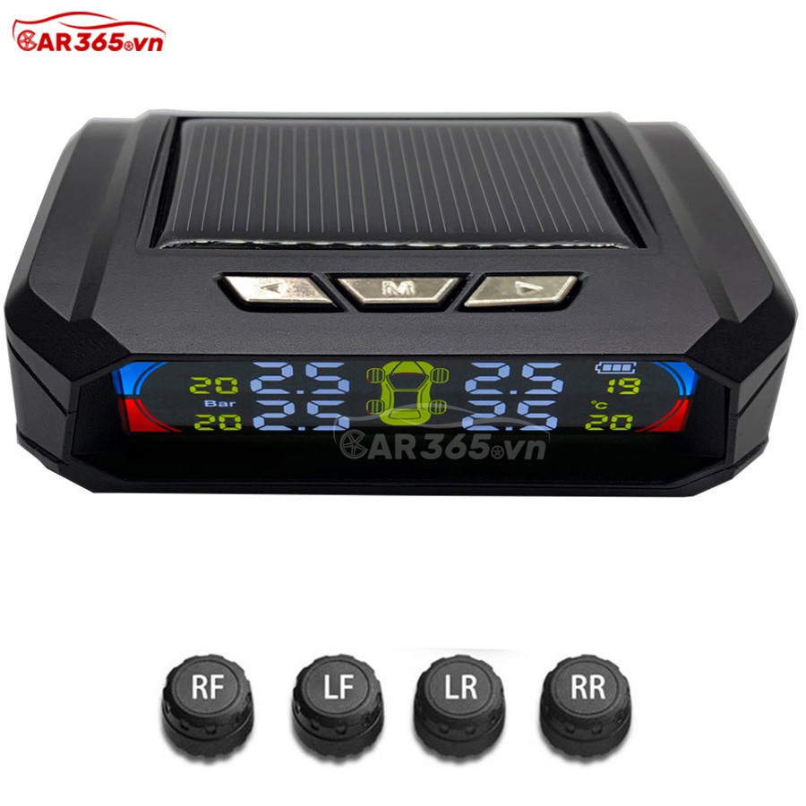 Cảm biến áp suất lốp van ngoài không dây cao cấp chính hãng CAR365 - Màn LCD màu - Pin mặt trời - BH