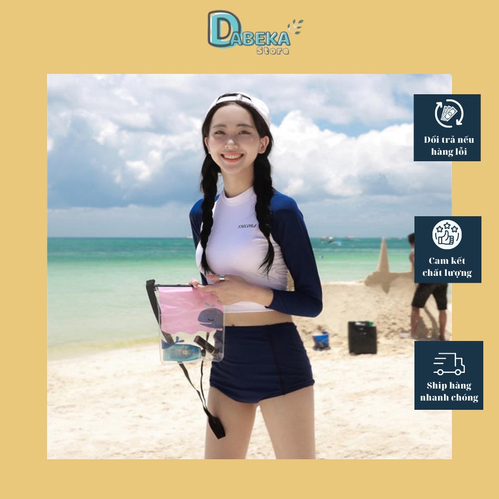 Bikini Đi Biển - Đồ Bơi Nữ Croptop Tay Dài Quần Đùi Chất Thun Lạnh Co Giãn Thời Trang Hàn Quốc Cao Cấp - Dabeka - B007
