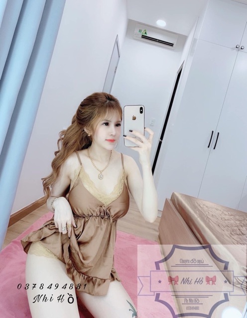 [Mã FASHIONXANH194 giảm 10K đơn 50K] Đồ Bộ Satin Lụa Ren Áo Dây Quần Đùi