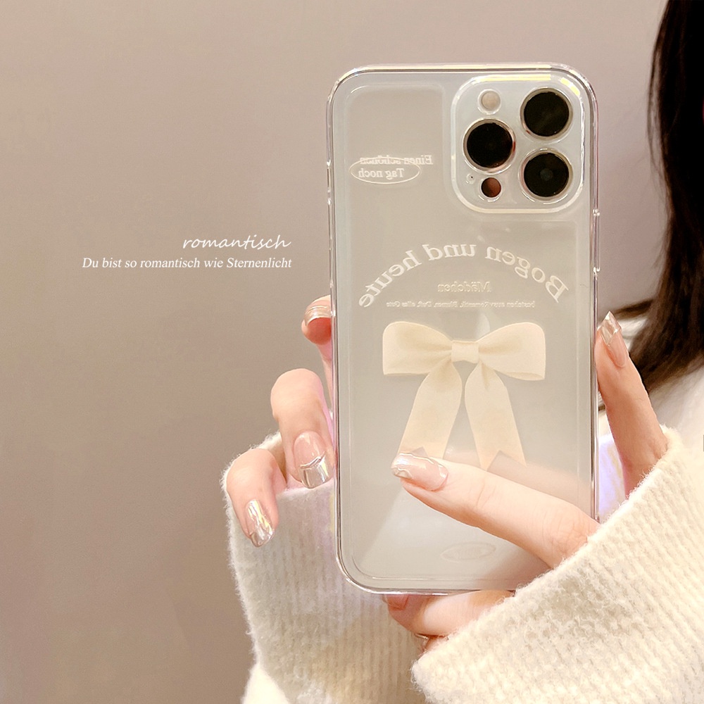 Ốp Điện Thoại tpu Trong Suốt Đính Nơ Lụa Cho iphone 7 8 plus x xr xs 11 12 13 14 15 mini pro max se 2020