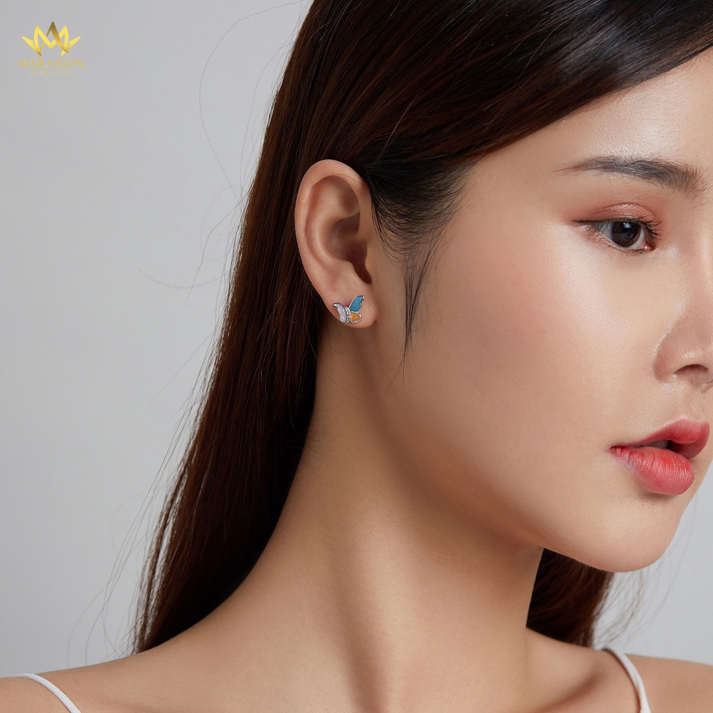Khuyên Tai Bạc Nữ MIRASON Bướm Nạm Đá Màu Sắc MBT259