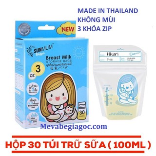 5 - 30 TÚI TRỮ SỮA CAO CẤP KHÔNG MÙI 3 KHÓA ZIP 100ml SUNMUM (MADE IN THAILAND) (XANH)