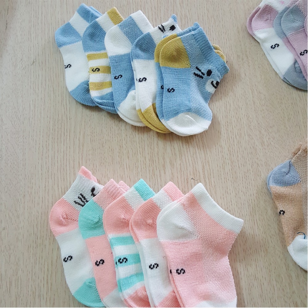 Tất lưới sơ sinh Kid's Sock thêu hình dễ thương cho bé từ 0 đến 2 tuổi