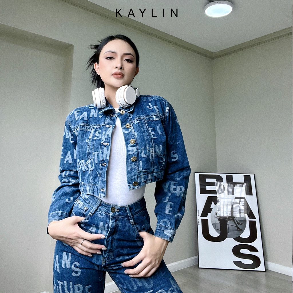 Áo khoác jeans họa tiết chữ nổi phong cách KAYLIN - N1787