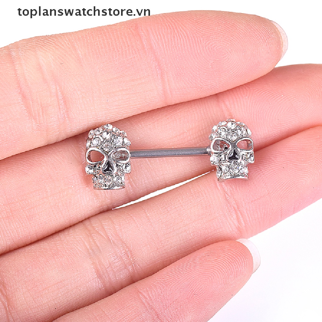 1 Khuyên Nhũ Hoa Hình Đầu Lâu Đính Đá Thời Trang
