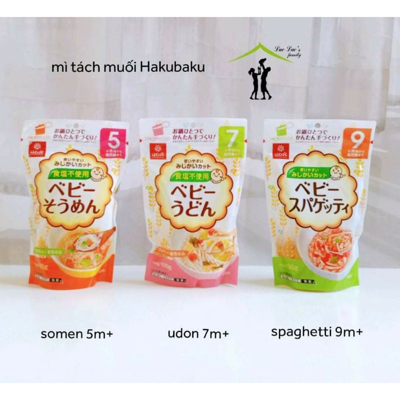 Mì udon somen lúa mạch tách muối Hakubaku cho bé ăn dặm từ 5 tháng tuổi