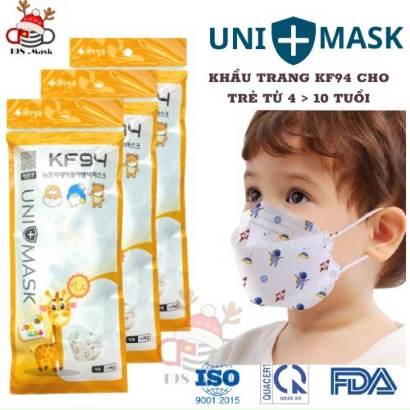 SET 10 chiếc khẩu trang trẻ em 2-10t 4 lớp KF94 UNI MASK giúp bé kháng khuẩn và chống bụi mịn