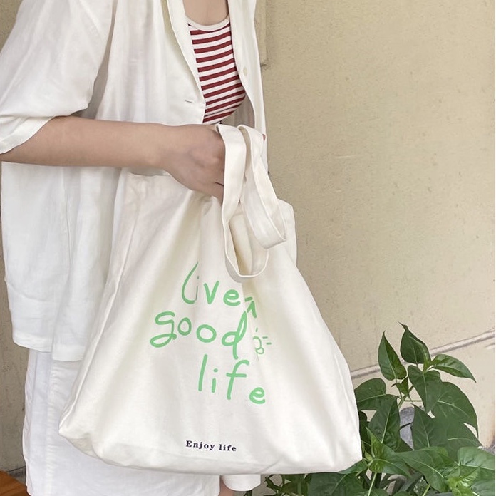 Túi đeo vai ENVIROSAX vải canvas sức chứa lớn họa tiết chữ phong cách Hàn Quốc