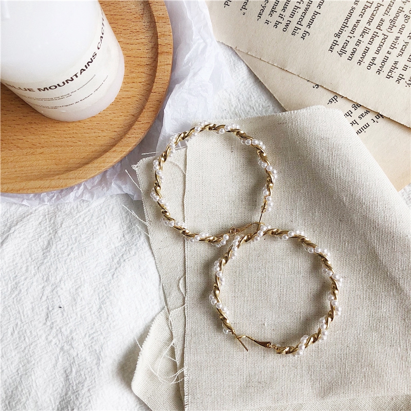 Bông Tai Tròn Lớn Đính Ngọc Trai Cho Nữ