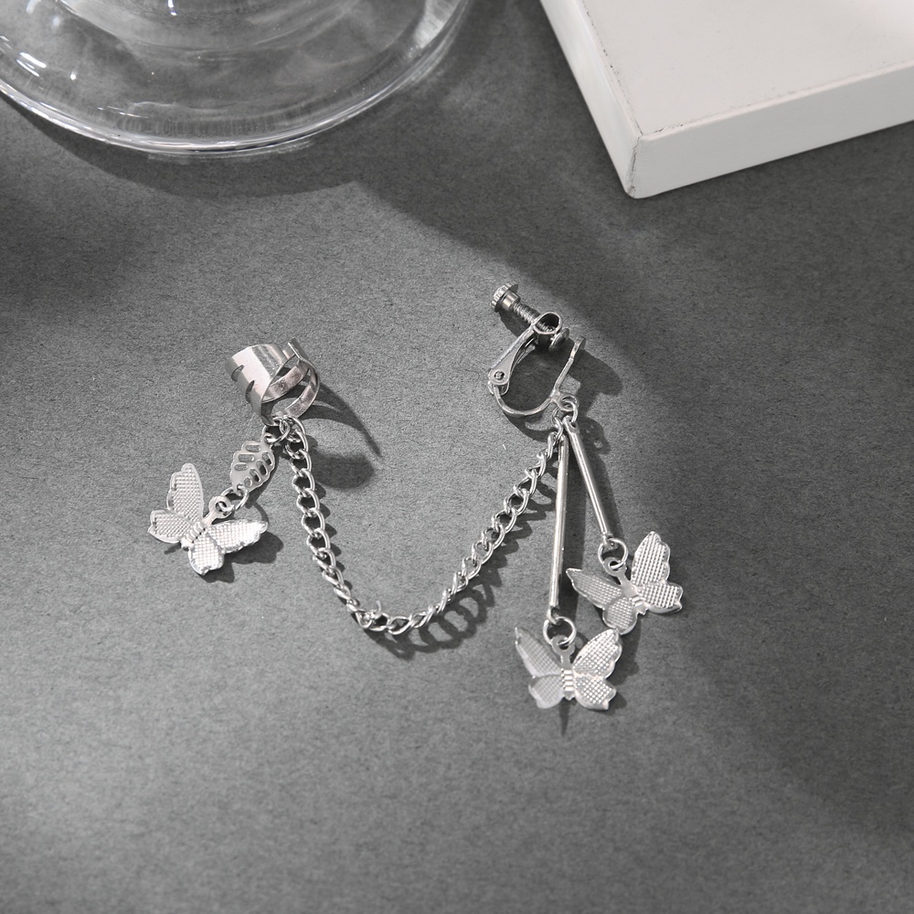 Bông Tai Dạng Kẹp Hình Bướm Màu Bạc 2022 Thời Trang Phong Cách Hàn Quốc Cho Nữ