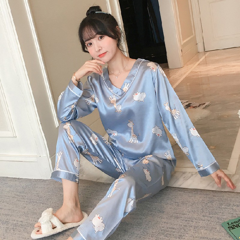 Bộ đồ ngủ pijama dài tay họa tiết chất lụa cao cấp -BNDT68 | WebRaoVat - webraovat.net.vn