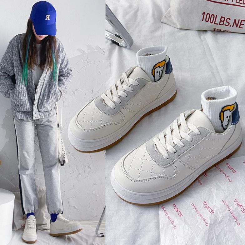 Giày thể thao Ulzzang đế bánh mì màu kem cao cấp Giầy sneaker nữ Ulzzang màu trắng kem Hot Hit