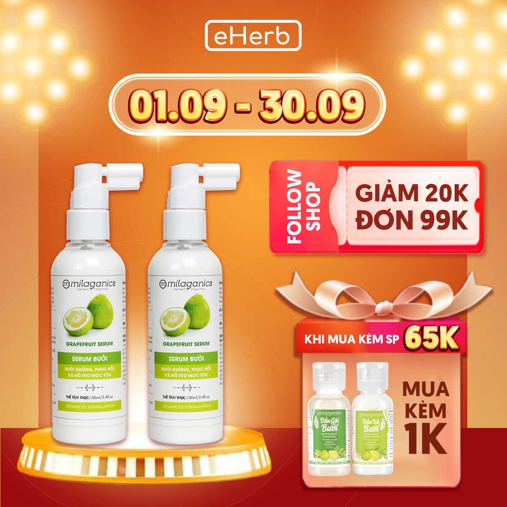 Combo 2 Serum Bưởi Ngừa Rụng & Kích Thích Mọc Tóc Từ Tinh Dầu Bưởi Nguyên Chất MILAGANICS 100ml (Chai)