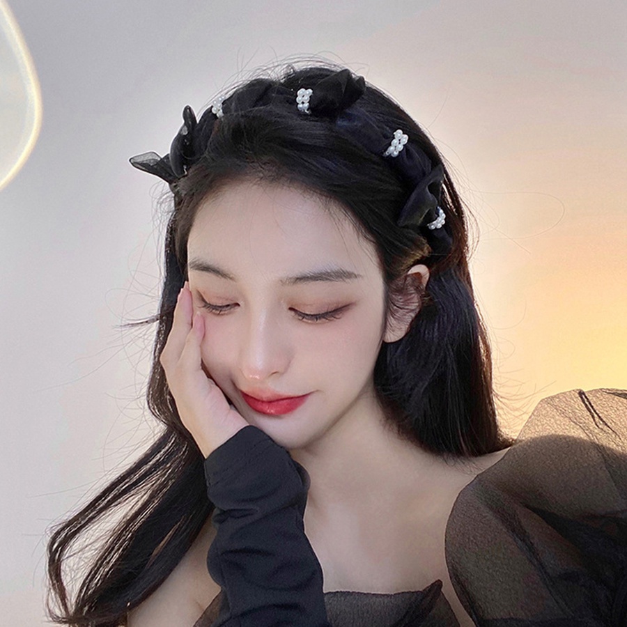 Băng Đô Cài Tóc Lưới Đính Nơ Ngọc Trai Ngọt Ngào Phong Cách Hàn Quốc Cho Nữ
