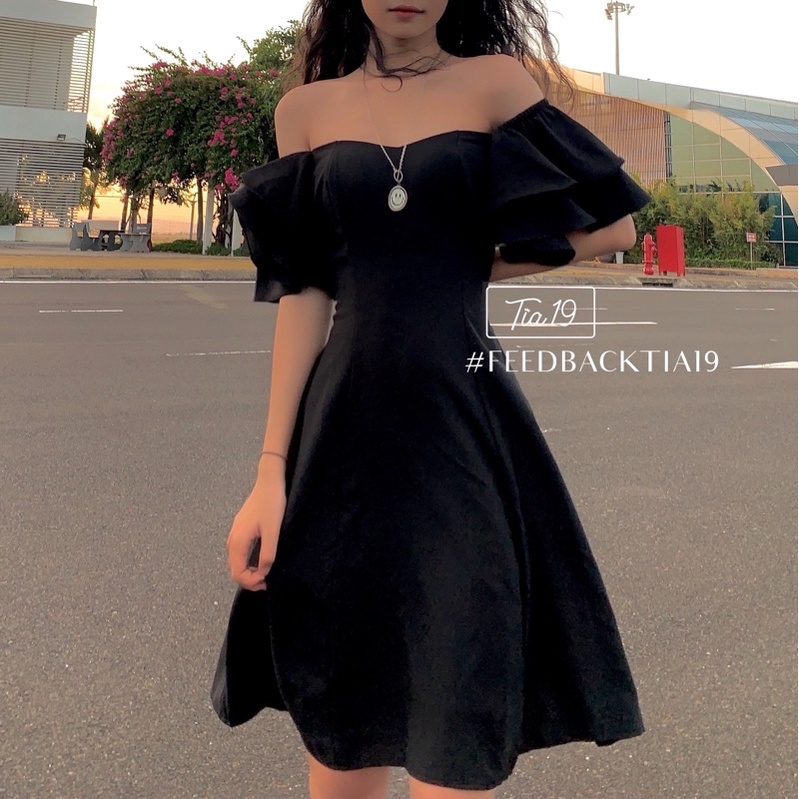 Váy trễ vai tay bèo Tia19. Đầm rớt vai dáng xoè dự tiệc ulzzang ( Ảnh thật) | BigBuy360 - bigbuy360.vn