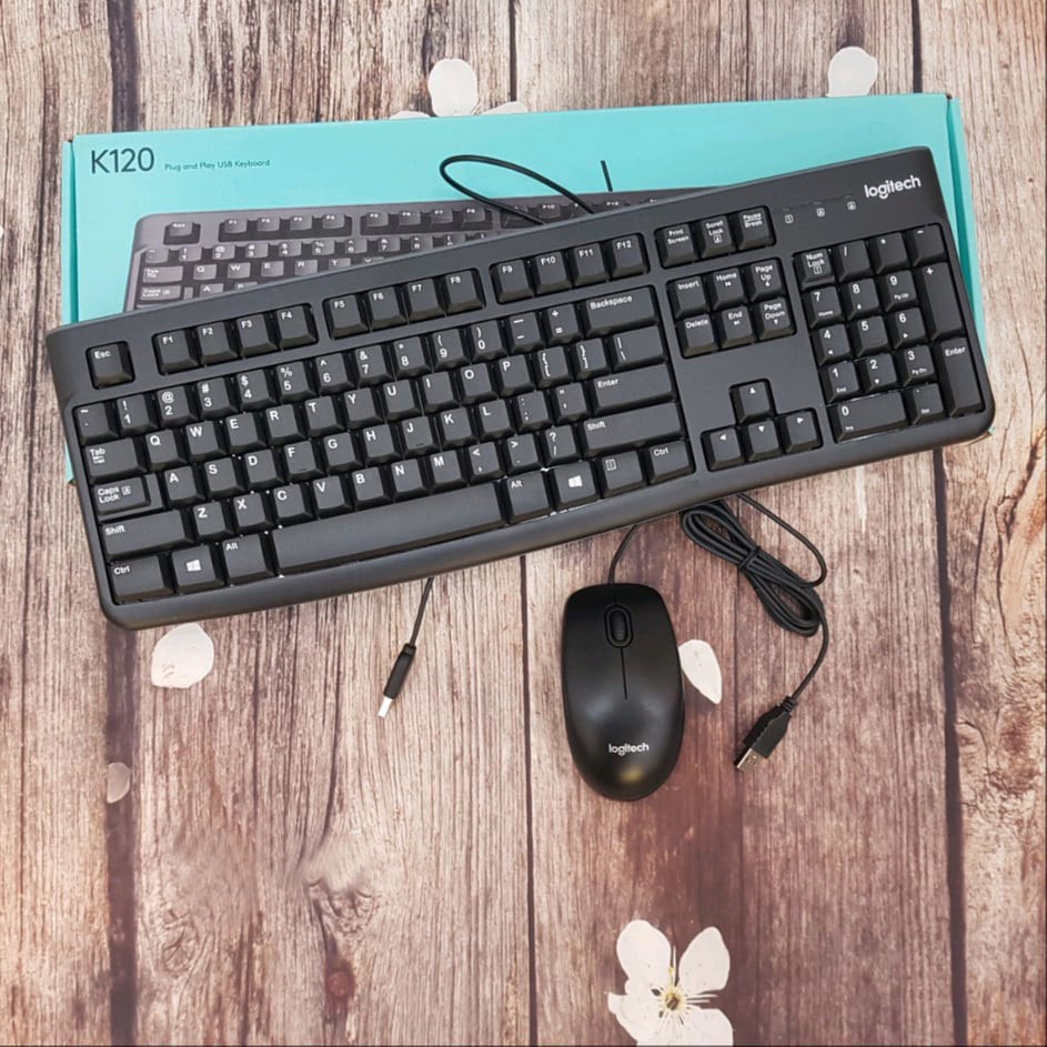 COMBO Bàn phím và chuột có dây Logitech K120 + B100 chuyên văn phòng (Tặng kèm lót chuột)