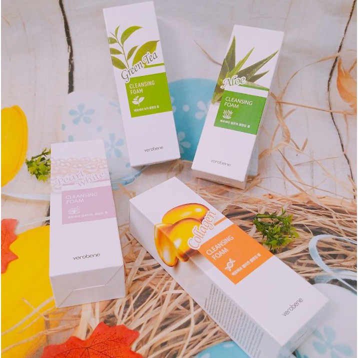 Sữa rửa mặt lô hội trắng da, xóa xạm Verobene Aloe Cleansing Foam Hàn quốc 180ml/Hộp